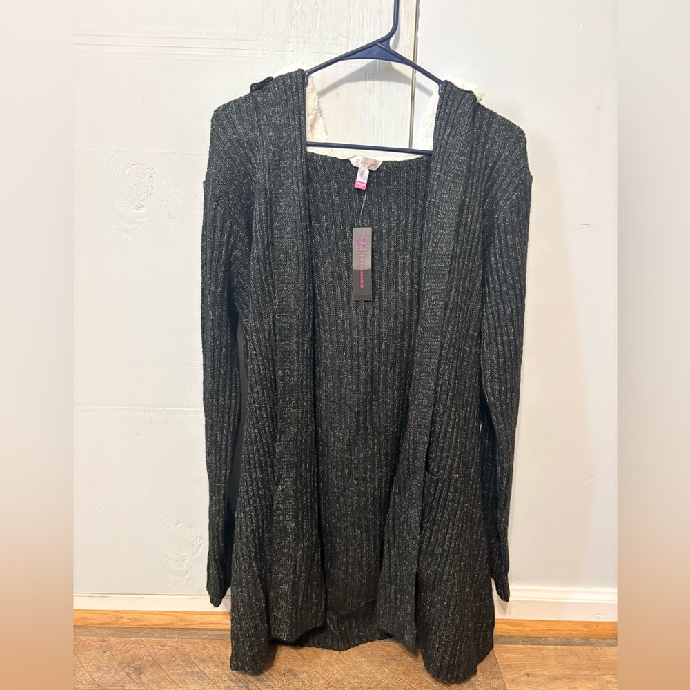 No Boundaries Sherpa Hooded Cardigan 3X (21) | Cozy Open Front Sweater NWT